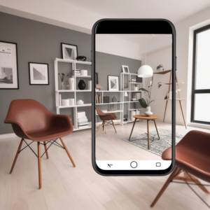Customer using AR app to visualize furniture placement in a room